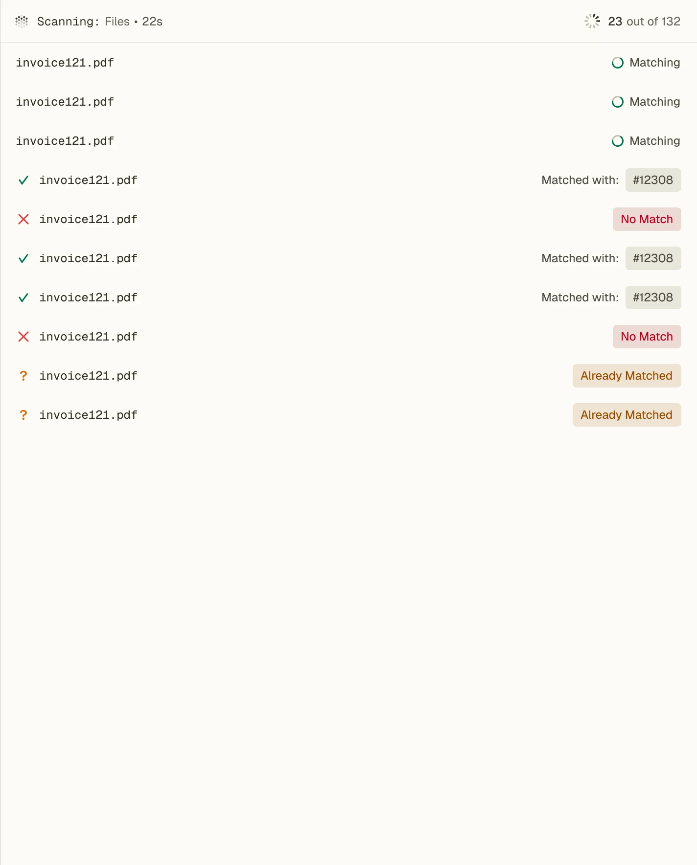 Aarvo transaction reconciliation list